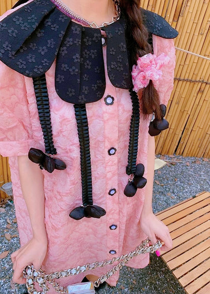 Oversize Barbie Pink Black Collar Dress