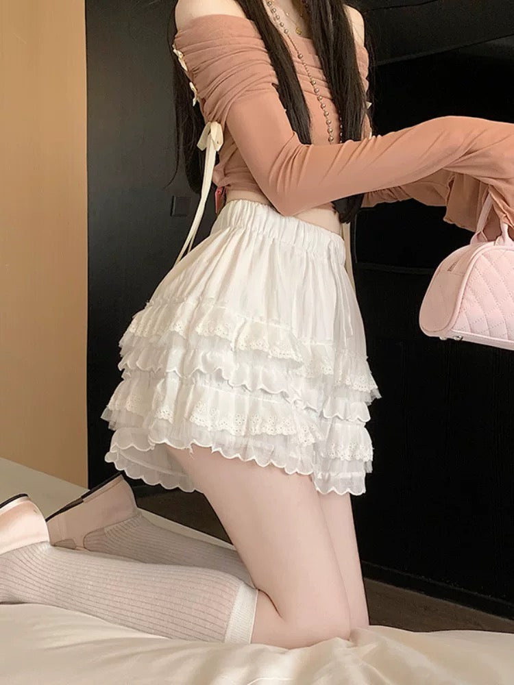 White High Waist Layer Short Skirt