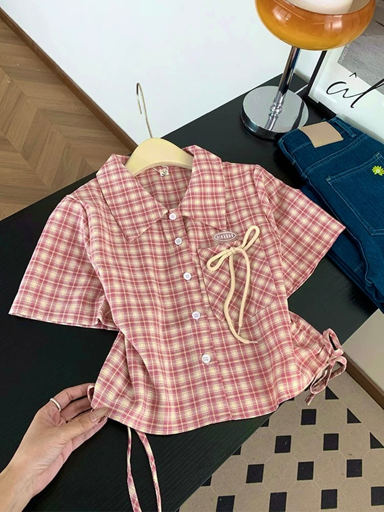 Ribbon Pocket Pink Shirt Top