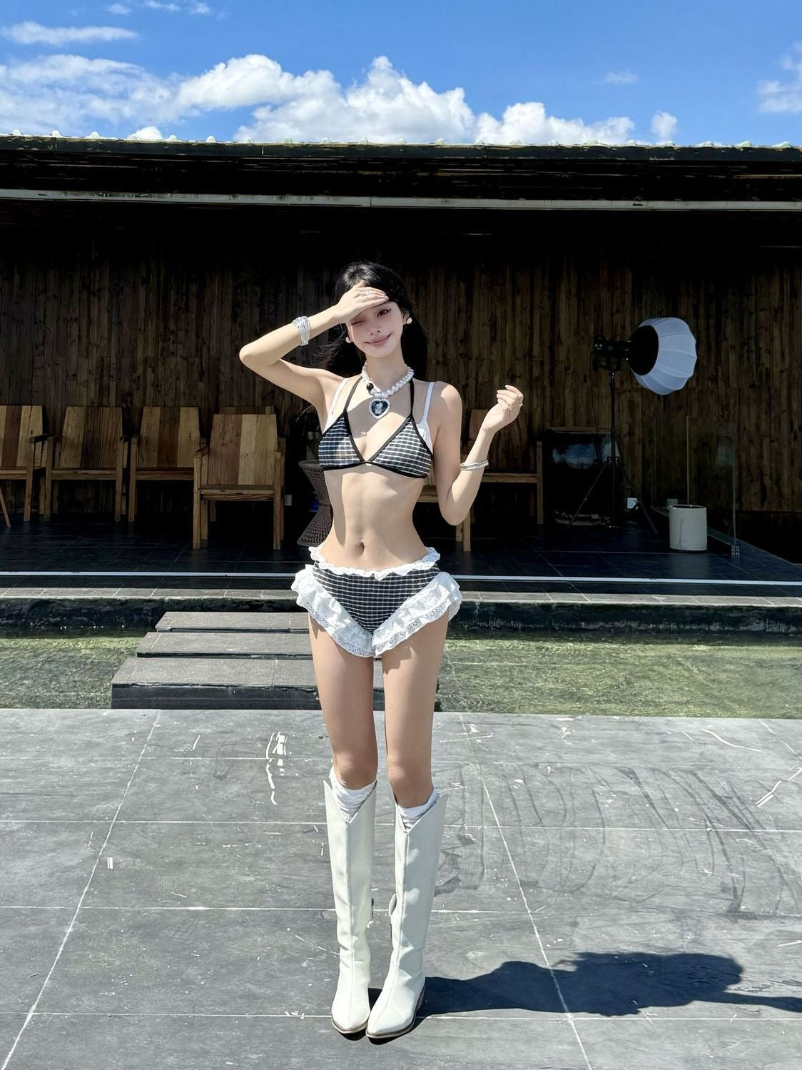 Black Ginham Bikini BK40 Two Piece Set