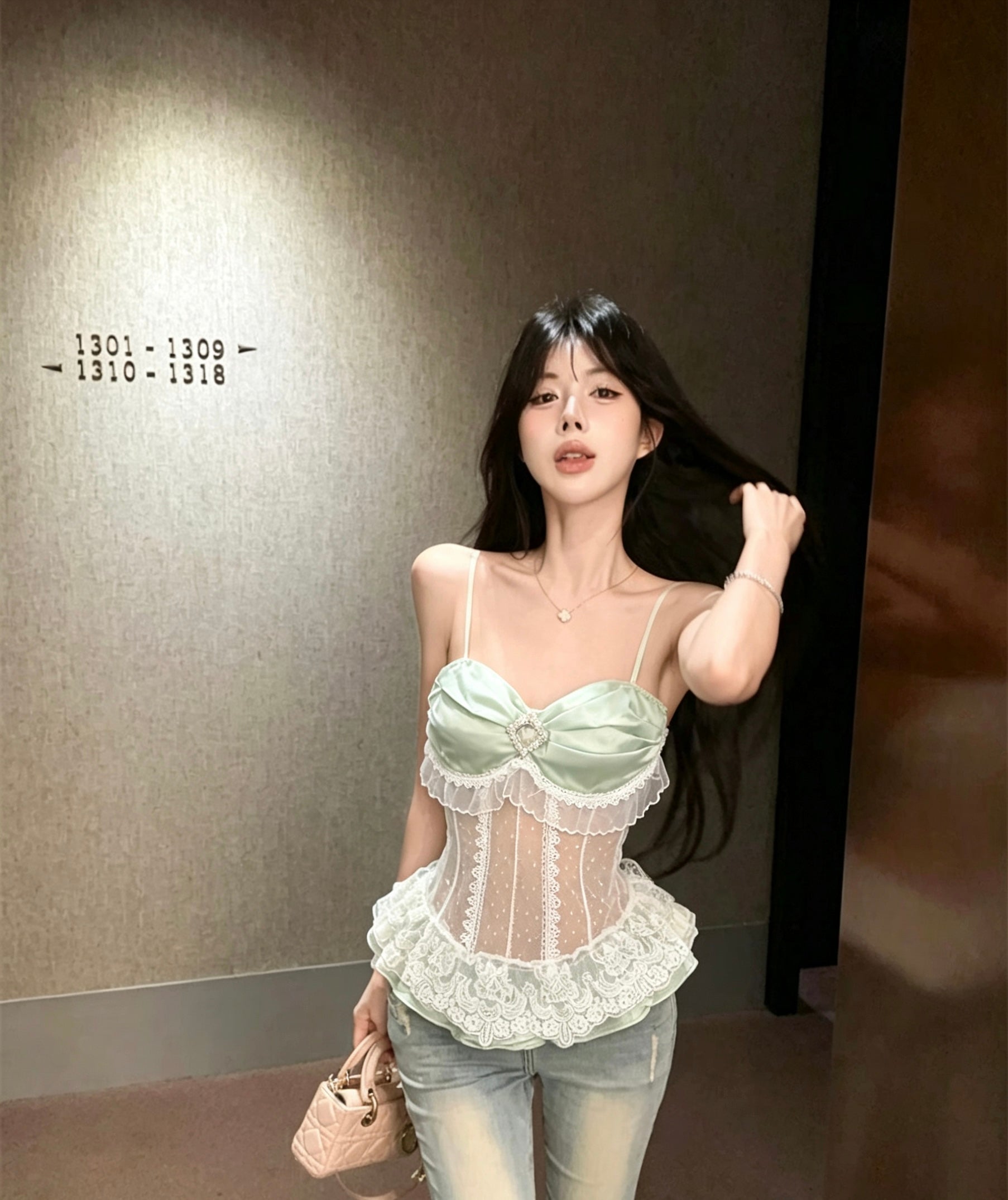 Mint Green Mix Laces Top T010
