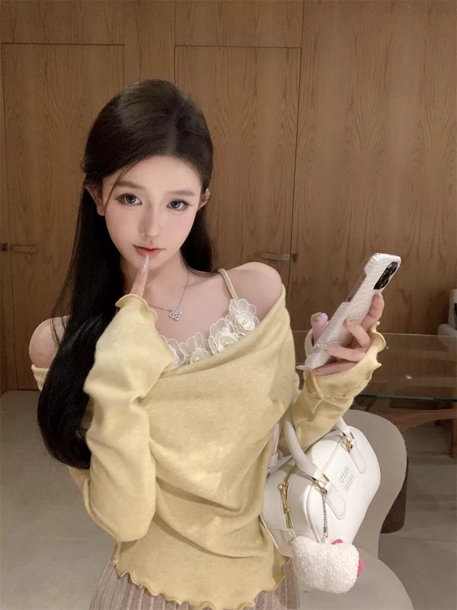 3D Flo Collar Long Sleeve Knitted Top