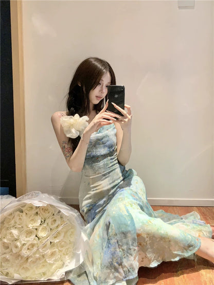 Chiffon Green Long Dress (XS, S, M)