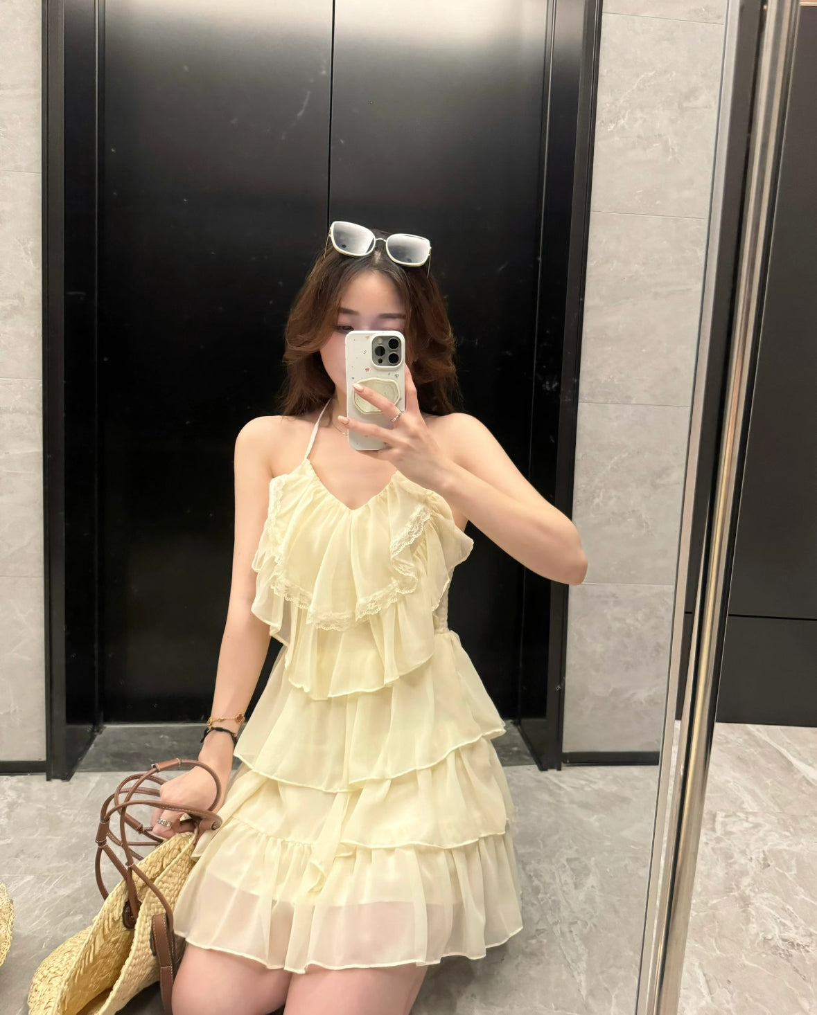 Beige Bareback Layered Dress