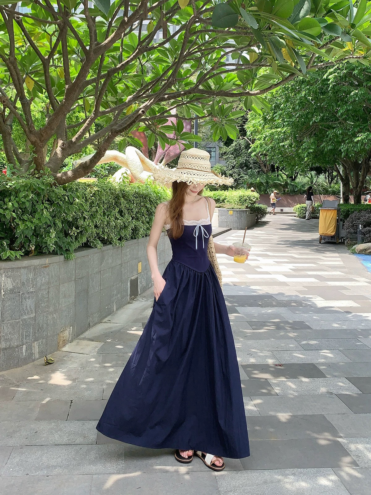 Laces Strap Navy Long Dress