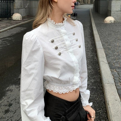 Buttons White Long Sleeve Top