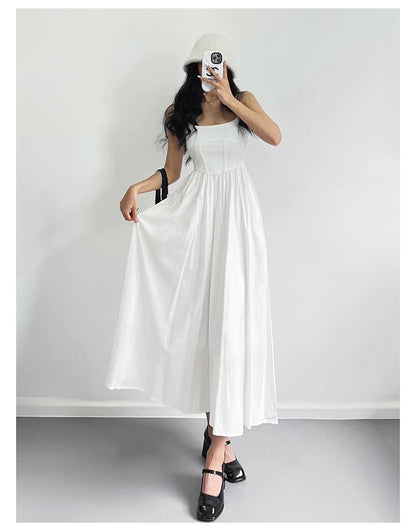U Collar Strap Long Dress
