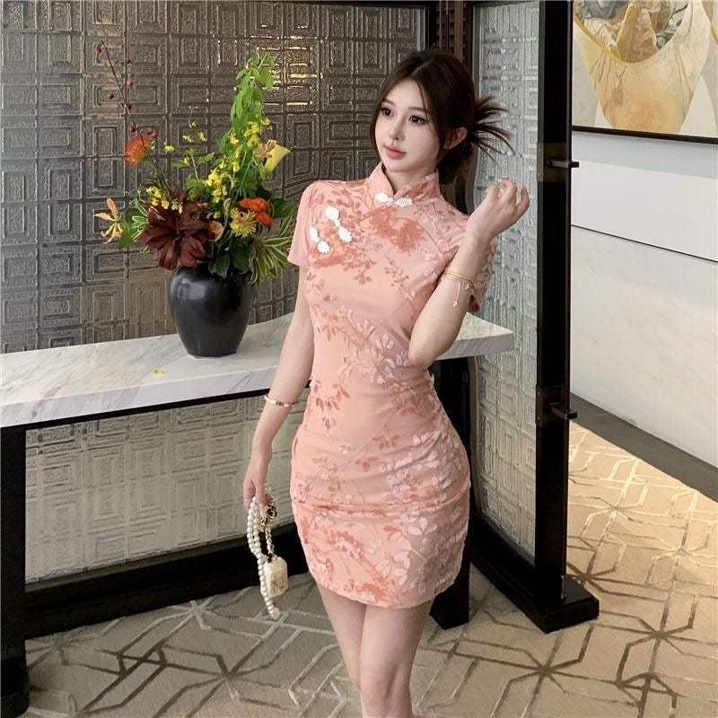 Pink Velvet Cheongsam CD003 Short Dress (S)