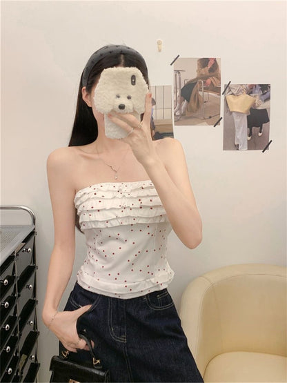 Red/White Dot White Tube Top T008