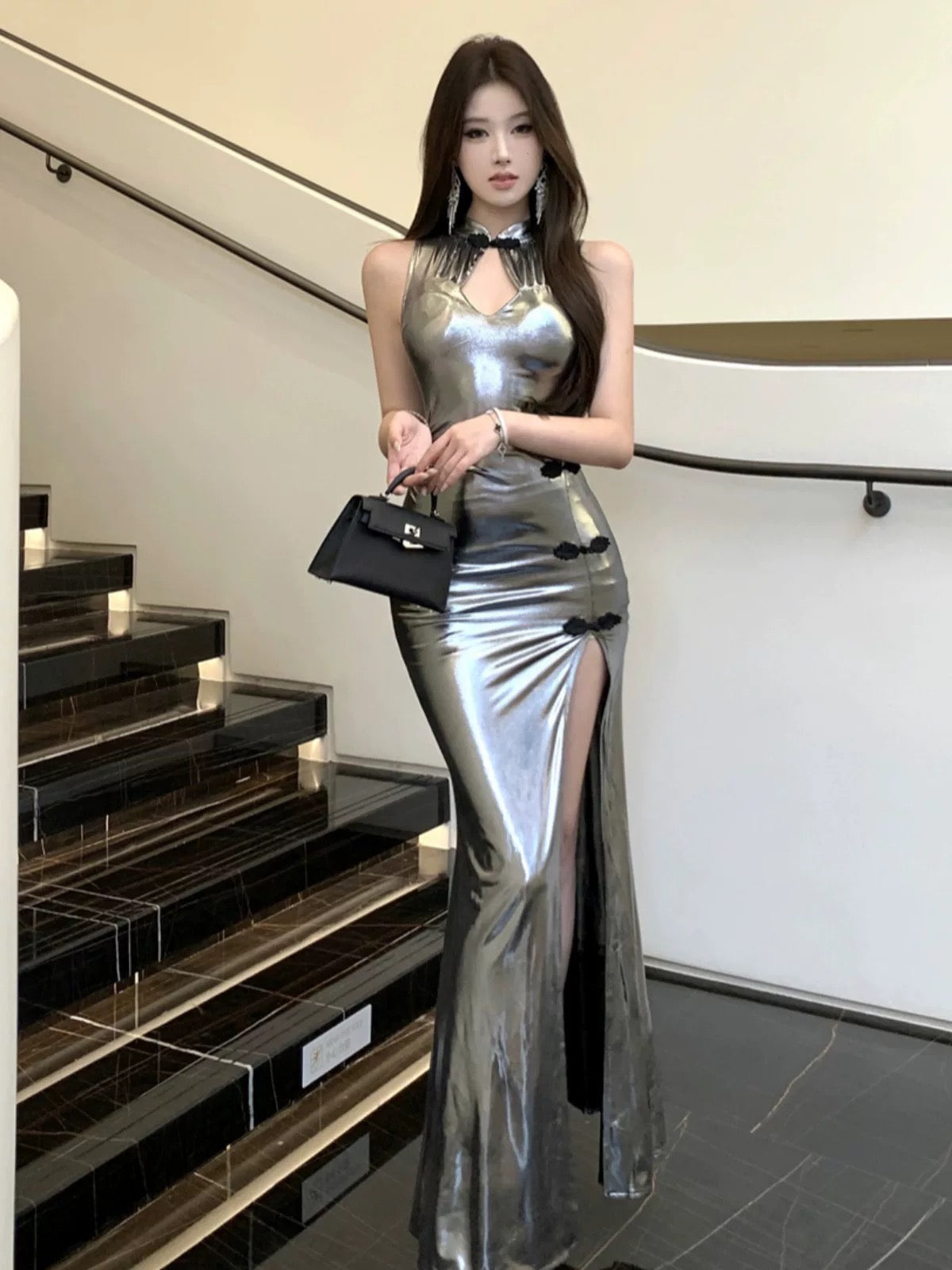Silver Cheongsam CD032 Maxi Long Dress (S, M)