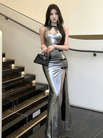 Silver Cheongsam CD032 Maxi Long Dress (S, M)