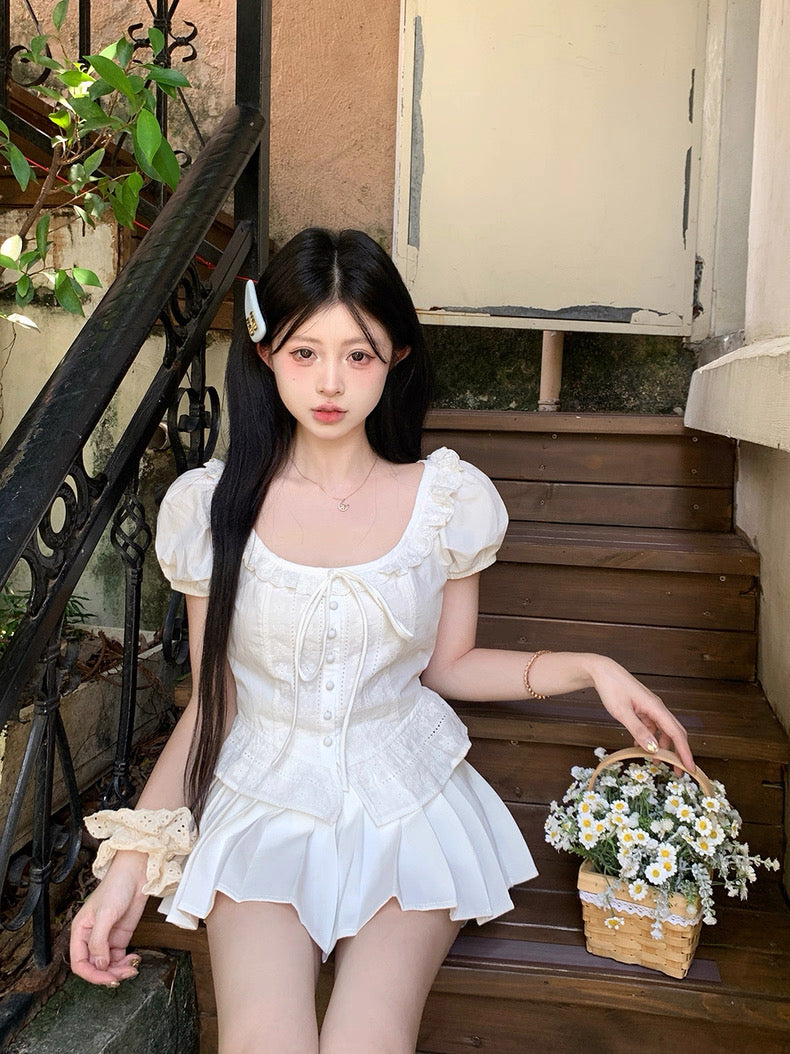Flare Collar White Top