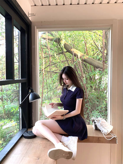 White Collar Navy Mini Dress