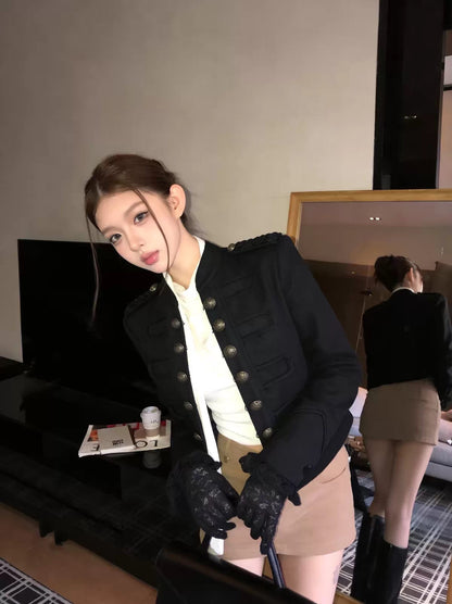 Button Long Sleeve Jacket (Black, Green)