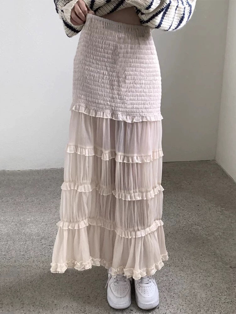 Khaki Layered Long Skirt