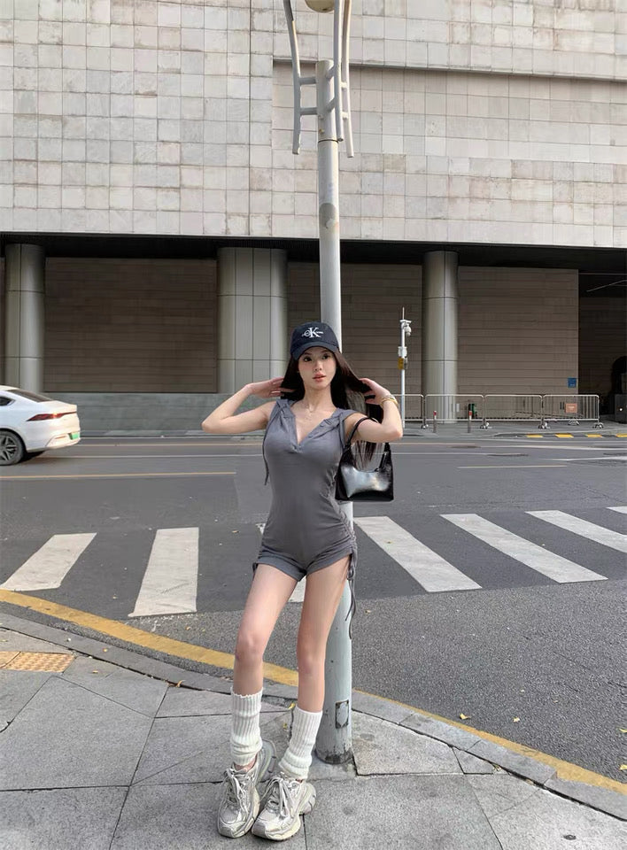 Grey Sleeveless Hat Romper