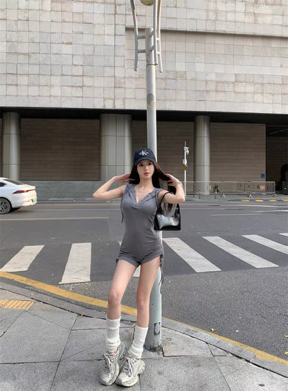 Grey Sleeveless Hat Romper