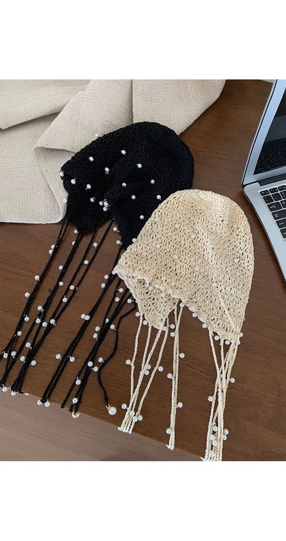 H11 Pearls Straps Knitted Embroidery Hat