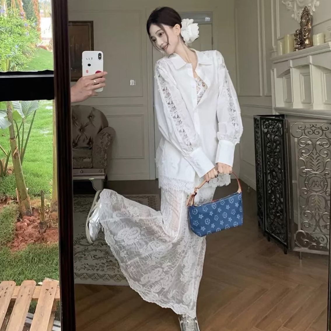 Beige Lace Long Skirt SK28 (S)