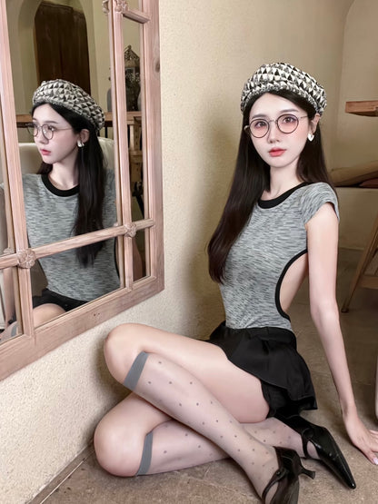 Bareback Grey Inner Suit + Black Skort Two Pieces Set