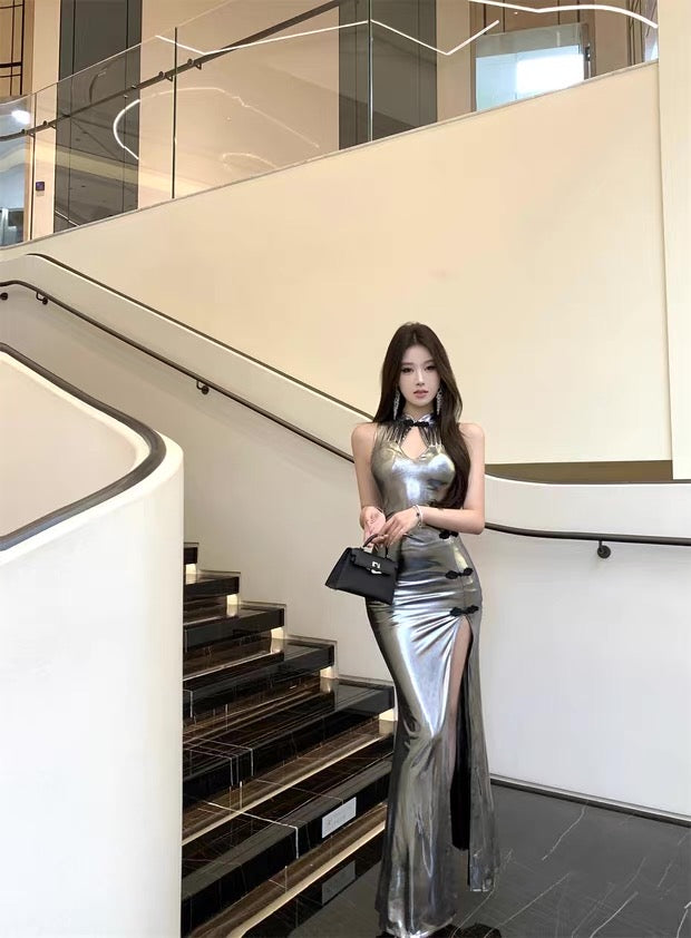 Silver Cheongsam CD032 Maxi Long Dress (S, M)
