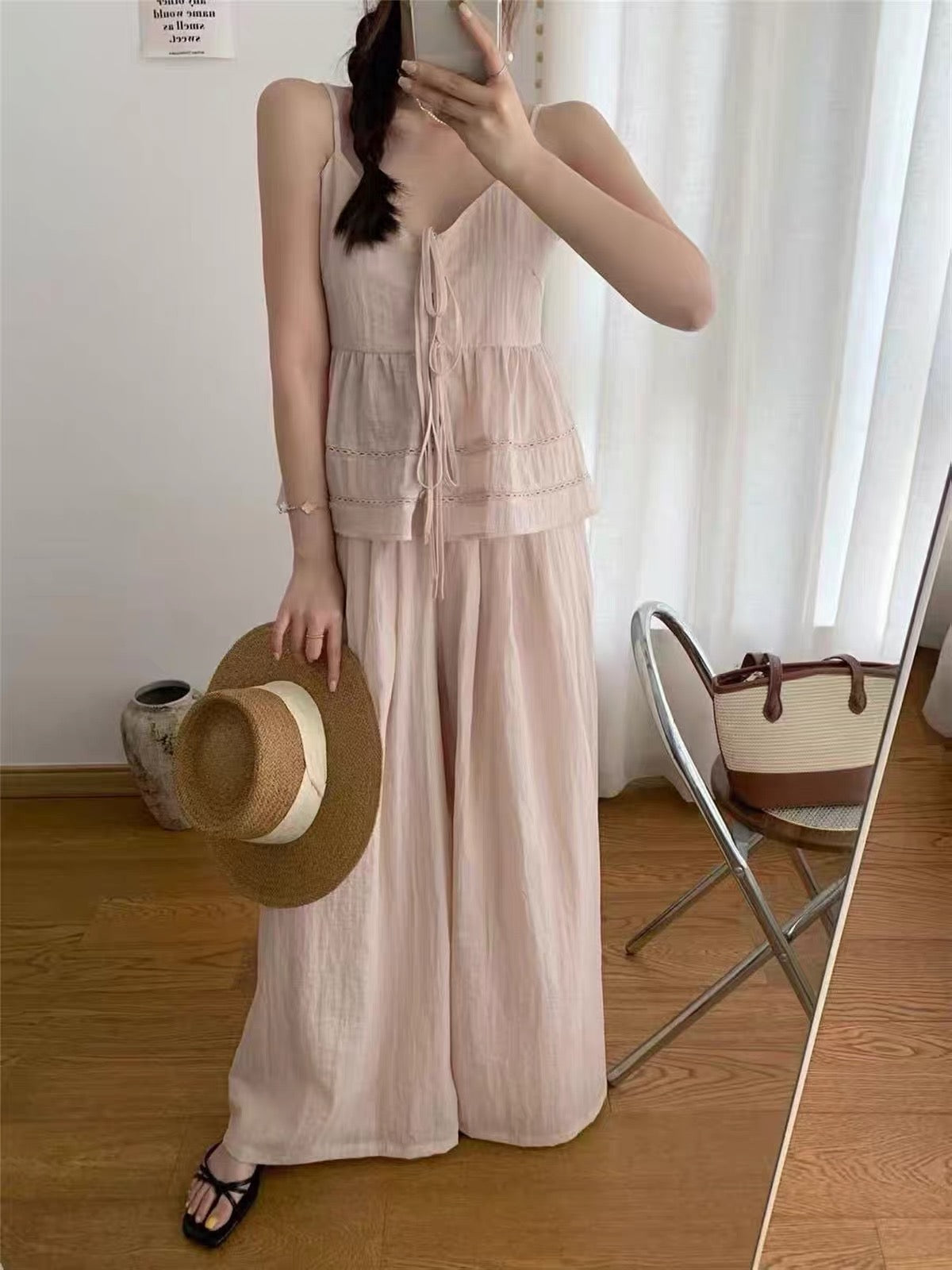 Pink Top + Long Pants Two Piece Set