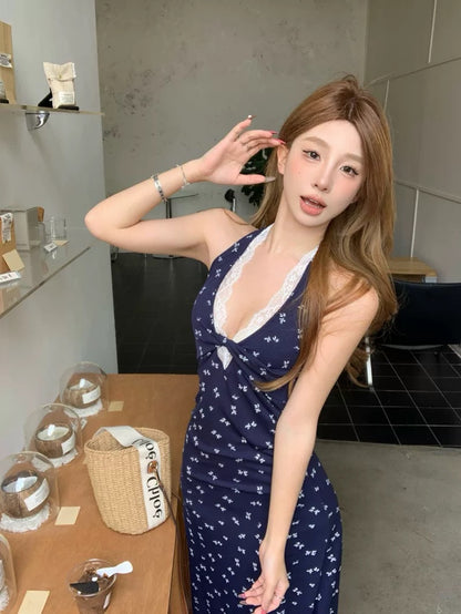 Round Collar Navy Long Dress (S)