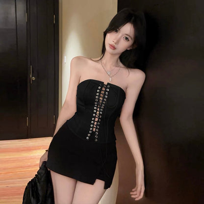 Black Lace Up Tube Top