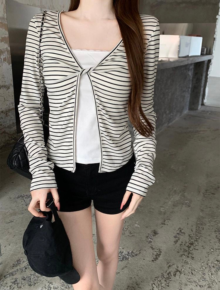 Stripe White Long Sleeve Top