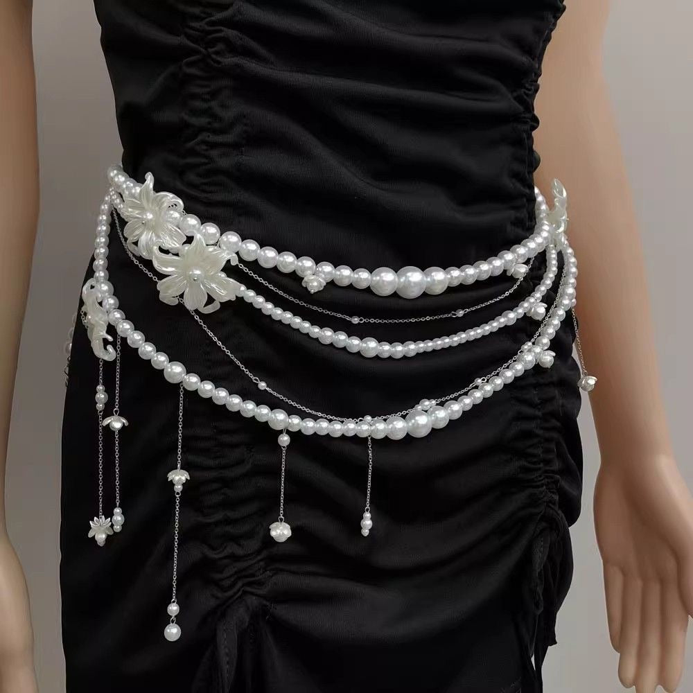 White Layered Flo Chain Belt