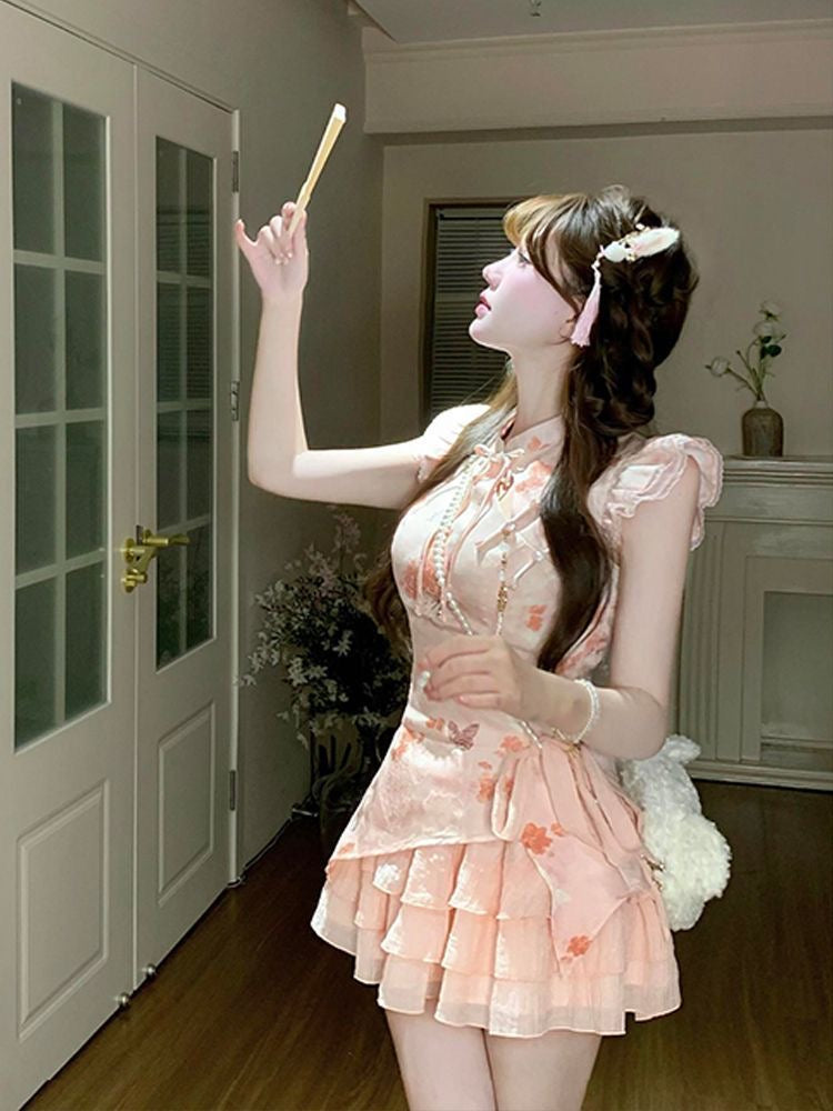 Orange Cheongsam CD023 Short Dress