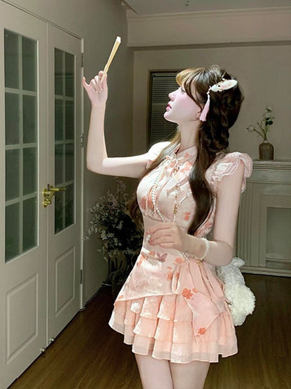 Orange Cheongsam CD023 Short Dress