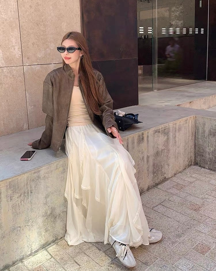 Beige Flare Long Skirt SK41