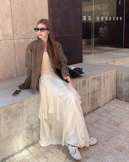 Beige Flare Long Skirt SK41