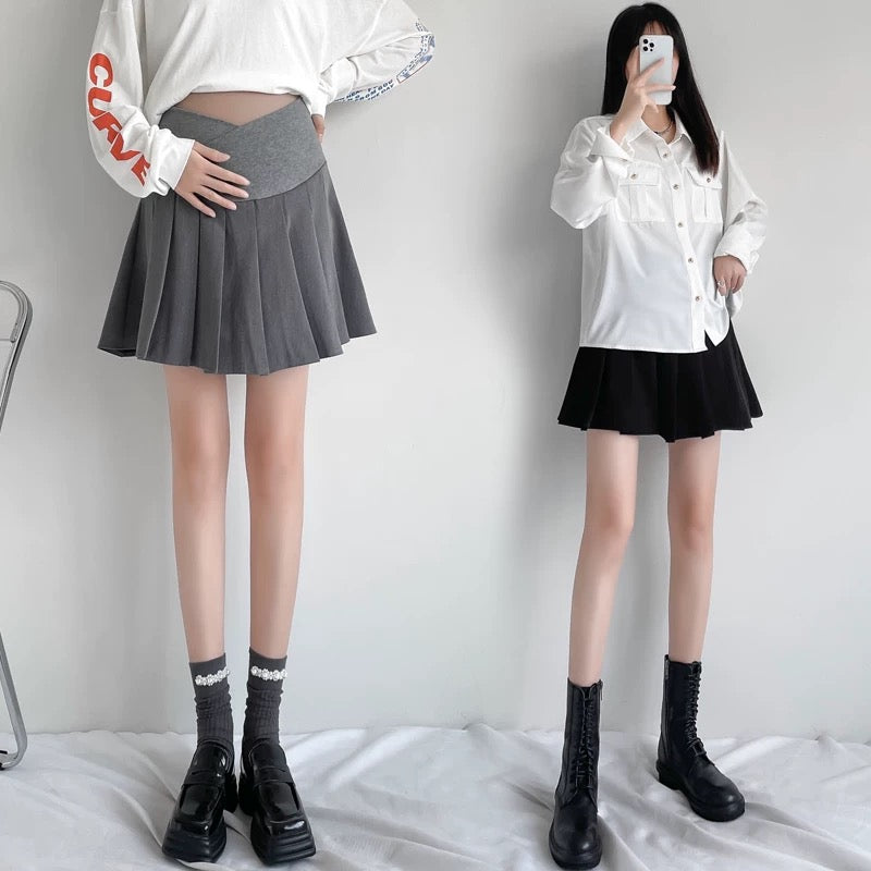 Middle Low Waist Plus Size Pleated Skirt MK02 (Black, Grey)