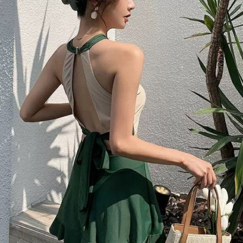 Halter Collar Green Bikini BK15 Two Piece Set