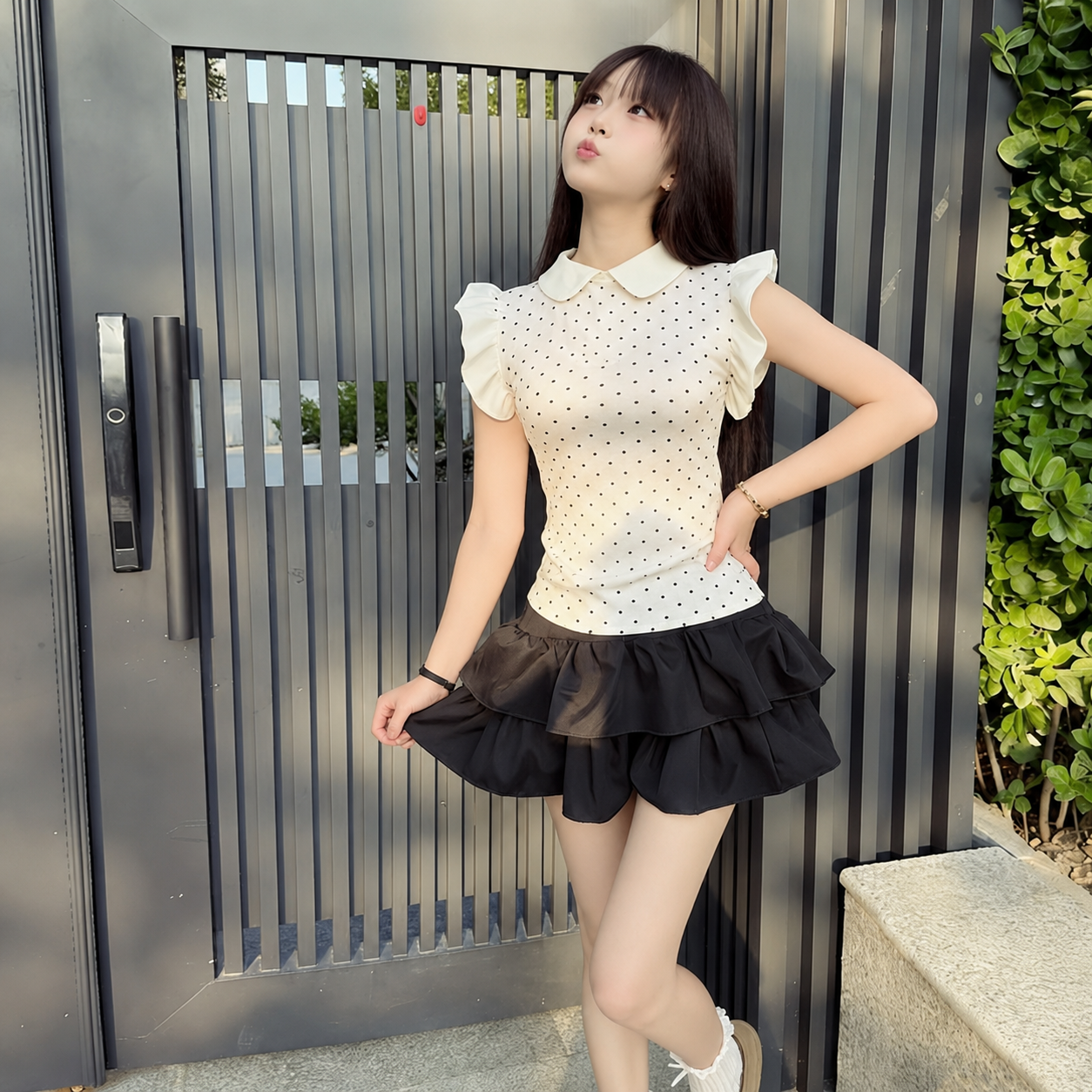Cream Top + Skort Two Piece Set