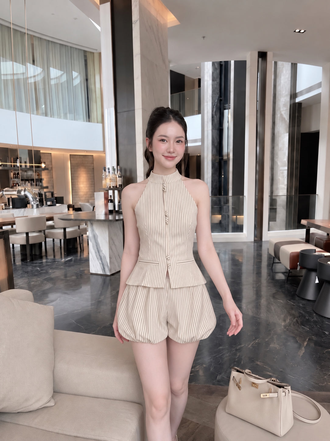 Stripe Top + Shorts Two Piece Set