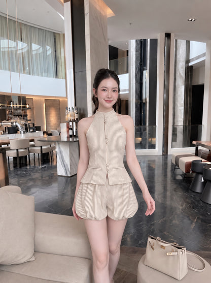 Stripe Top + Shorts Two Piece Set