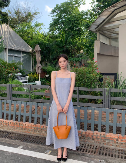 Blue Stripe Strap Long Maxi Dress