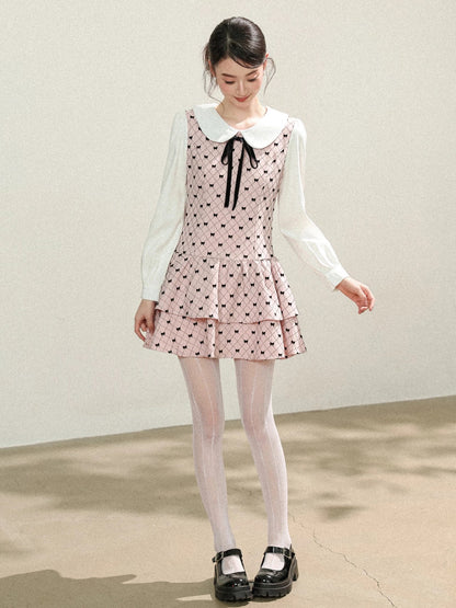 Premium Pinky Bow Long Sleeve Dress