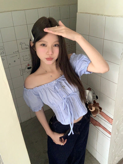 Puff Sleeve Stripe Blue Top