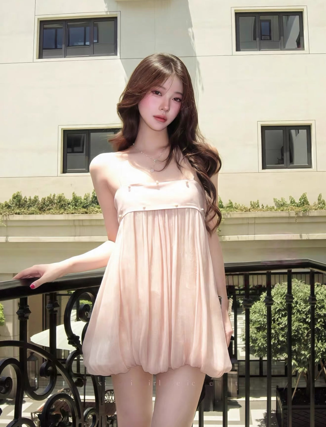 Baby Pink Tube Strap Mesh Dress