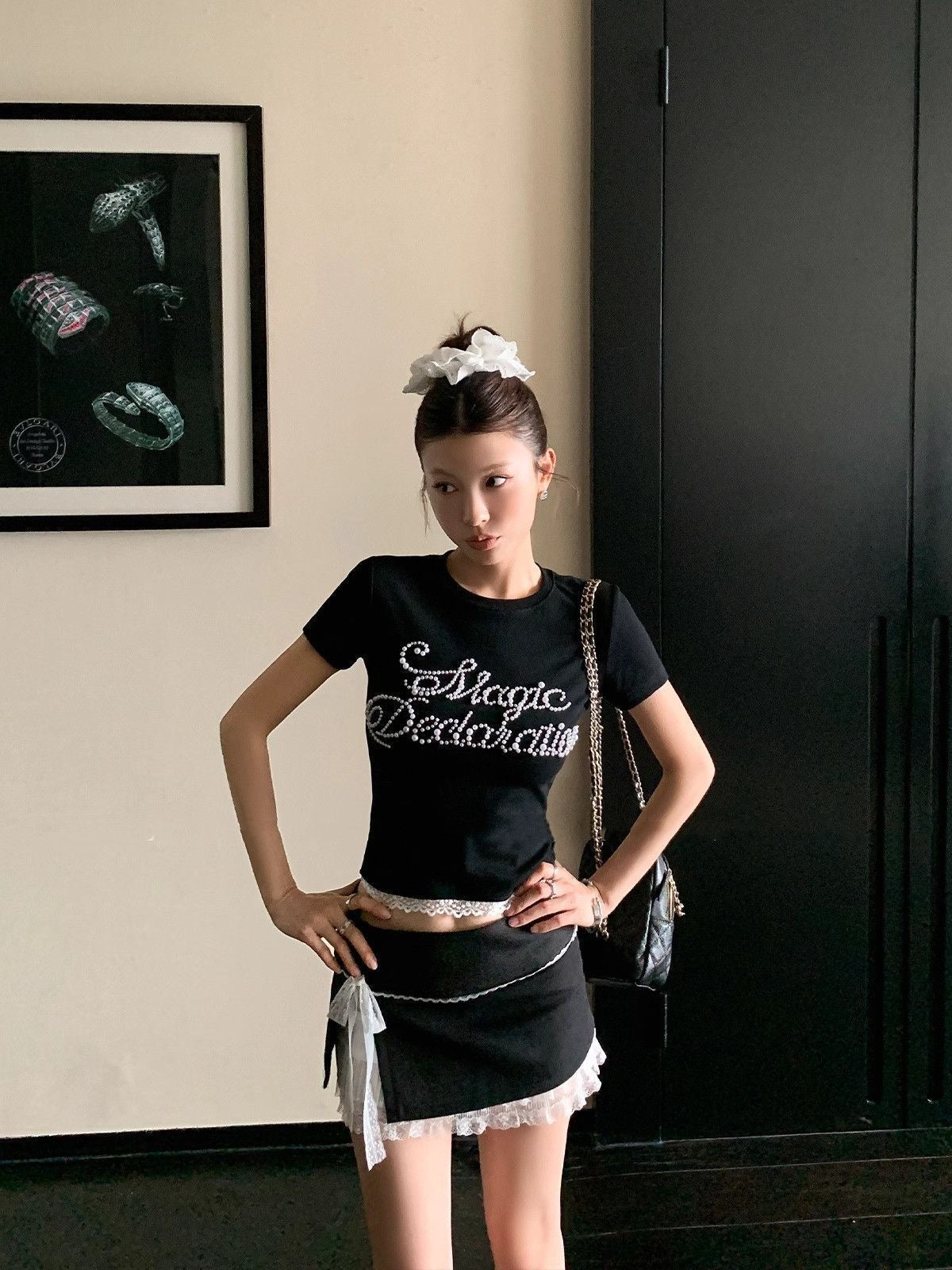 Black Top + Black Skirt Two Piece Set