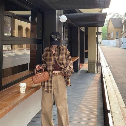 Brown Grid Long Sleeve Shirt
