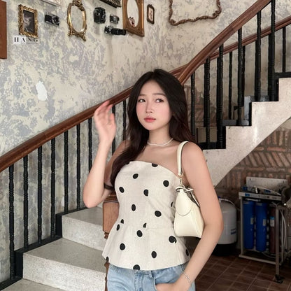 T011 Black Dot Brown Tube Top