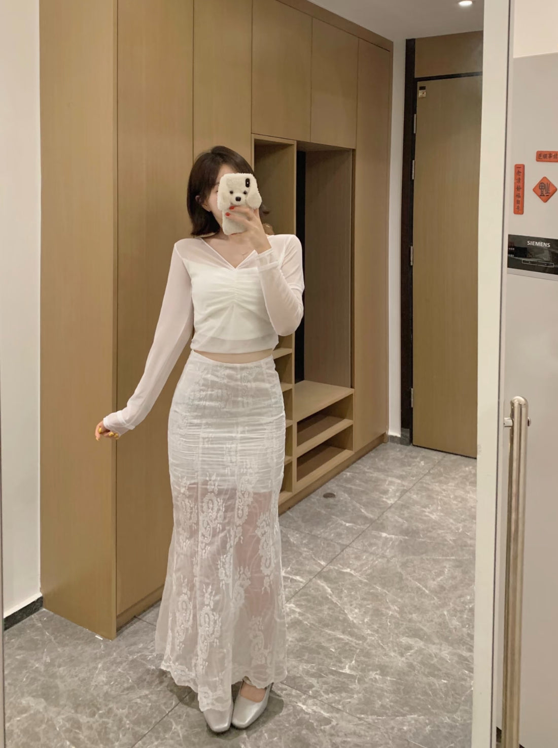 Beige Lace Long Skirt SK28 (S)