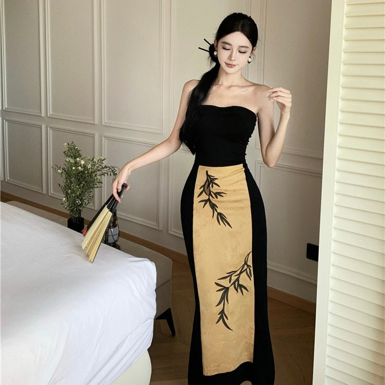 Black Tube Cheongsam Long Dress