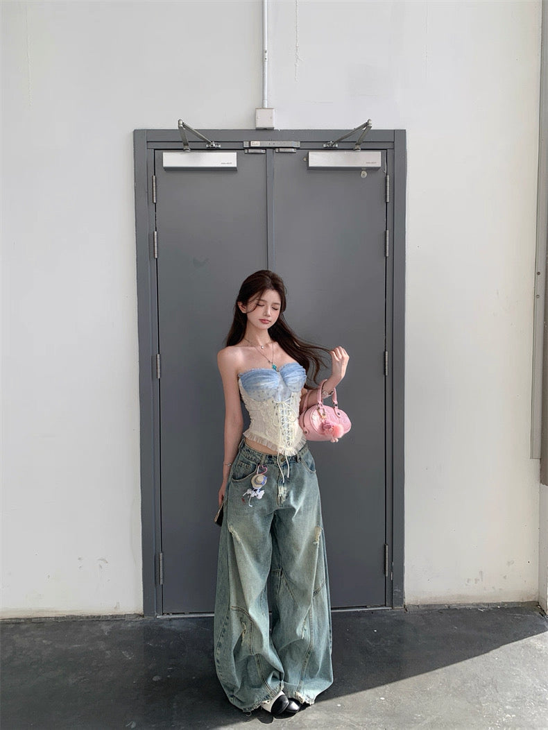 Mesh Blue Dot Tube Top (S, M, L)