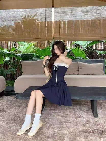Laces Strap Navy Mini Dress